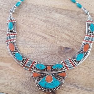Authentic handcrafted coral and turquoise necklace